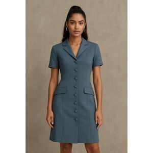 Vintage  Badgley Mischka Blue Button Up Fitted Ribbed Midi Dress  Women's Size 4